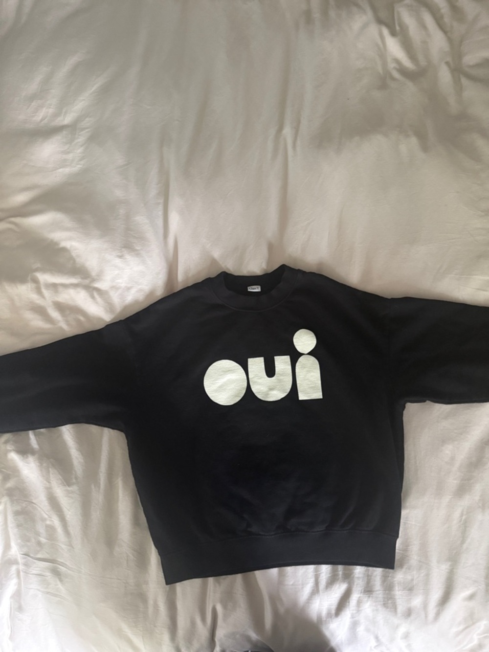 Clare V Black Crewneck Le Drop Sweatshirt with White "oui" Graphic size XS